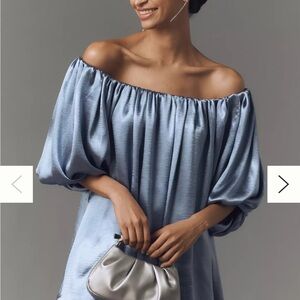 NWT Anthropologie Mare Mare Off-The-Shoulder Puff-Sleeve Shine Mini Dress